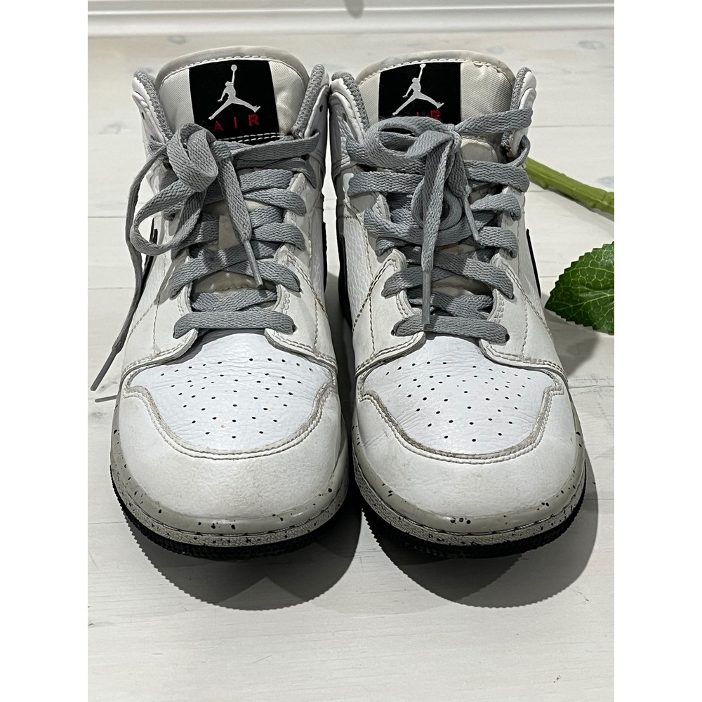 Nike Air Jordan 1 Mid SE White‎ Black Cement GS Sz 6Y / 38.5 Basketball Shoes - Picture 5 of 8